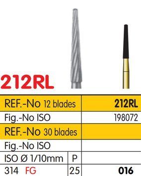 Твердосплавний бор конус заокруглений довгий (Фінір) 212RL Dia-Tessin 016 на 12 граней 212RL/016 фото