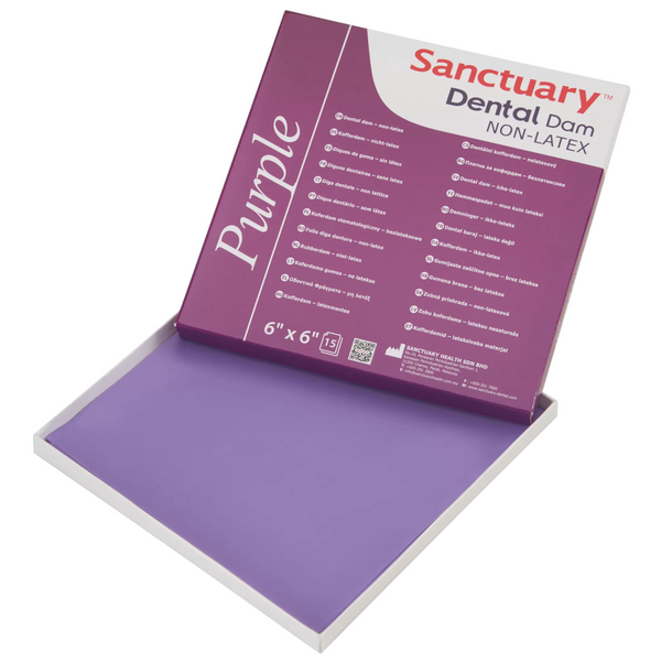 Хустки кофердаму Dental Dam БЕЗ ЛАТЕКСУ пурпурний неопудрений аромат м'яти 15шт MEDIUM SV-9 фото